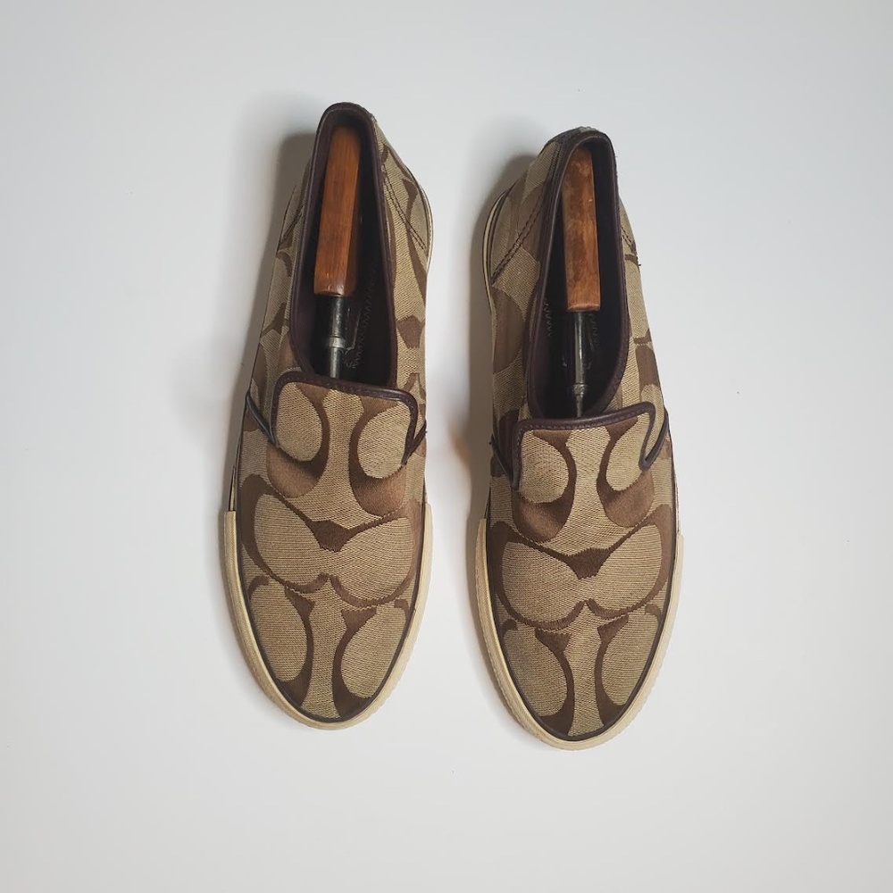 Coach Men’s Brown Signature C Slip-On Loafers/Sneakers - Canvas & Leather - Picture 5 of 9